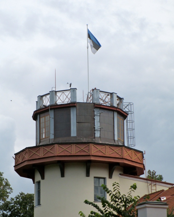 The Estonian blue, black, and white on the Tartu Tähetorn (observation tower)